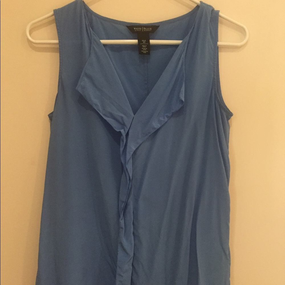 White House Black Market Blue Silk Blouse